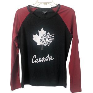 Life Is Better in Canada NWT Women's Maple Leaf Heart Long Sleeve Tee Size Small